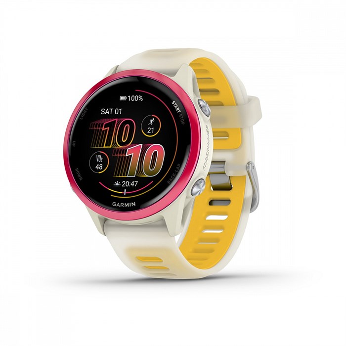 Умные часы Garmin Forerunner 570 - 42мм, слоновая кость, алюминиевый безель малинового цвета, ремешок манго/слоновая кость 010-02970-02 2973 - фото 13527