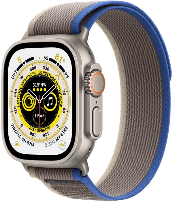 Apple Watch Ultra GPS + Cellular, 49 мм, корпус из титана, ремешок Trail синего/серого цвета - фото 6791