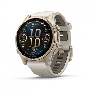 Garmin fenix 8 - 43 мм, AMOLED Sapphire, золотистый корпус, дымчато-серый ремешок 010-02903-11 2638