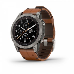 Умные часы Garmin Fenix 7 Pro Sapphire Solar титановый серый с коричневым кожаным ремешком  010-02777-30