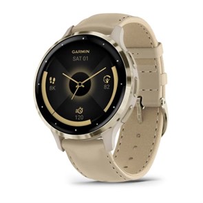 Умные часы Venu 3S "французский серый" с золотистым безелем и кожаным ремешком  010-02785-55